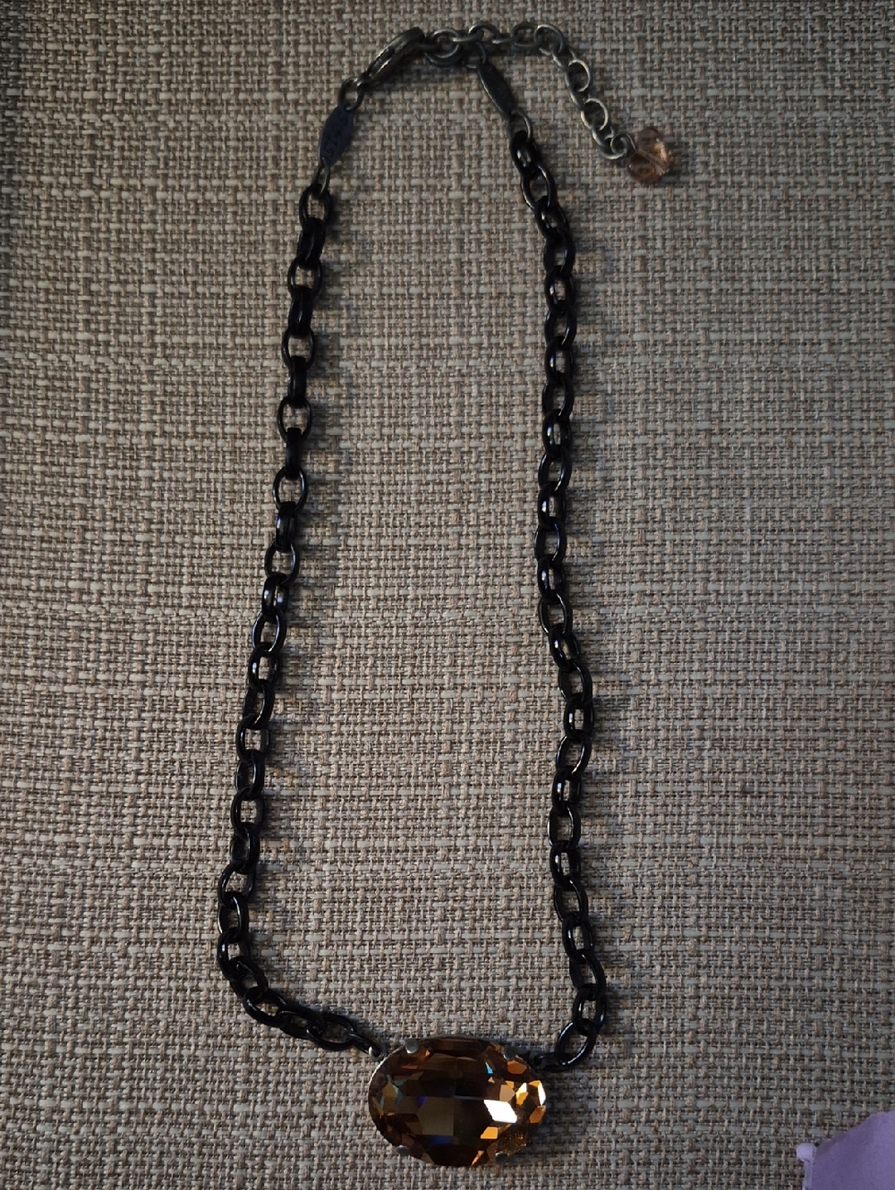 Sabika Black Chain Necklace with Amber Crystal Accent